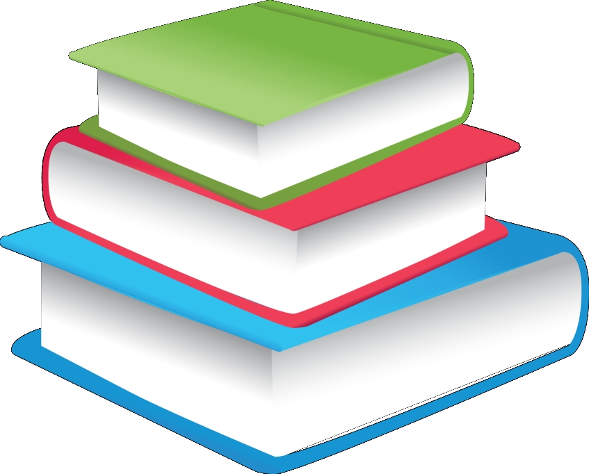 Piktogramm: Stapel unterschiedlich großer Bücher mit bunten Einbänden